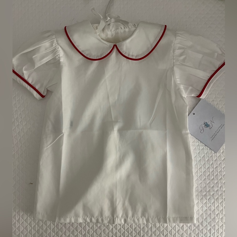 Girls Peter Pan collar top red white nwt super crisp